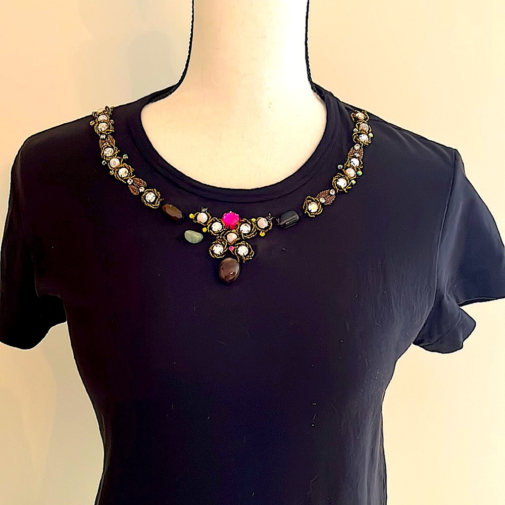 Anna Sui Black Embellished Short Sleeve Tee Shirt Size Small